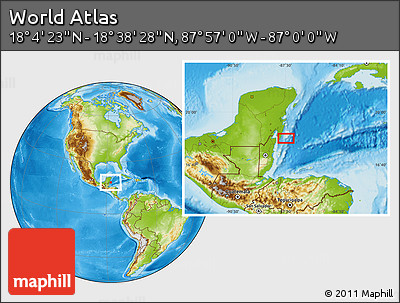 Physical Location Map of the Area around 18°&nbsp;21'&nbsp;26"&nbsp;N,&nbsp;87°&nbsp;28'&nbsp;29"&nbsp;W