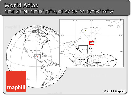 Blank Location Map of the Area around 18° 21' 26" N, 88° 19' 29" W