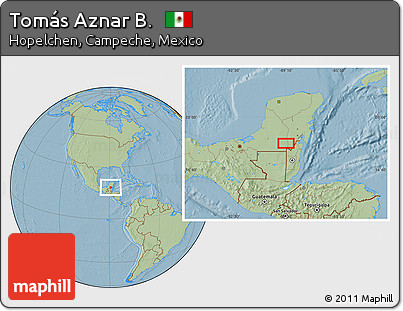Savanna Style Location Map of Tomás Aznar B., hill shading