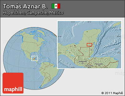 Savanna Style Location Map of Tomás Aznar B., hill shading