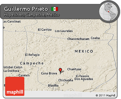Shaded Relief Panoramic Map of Guillermo Prieto