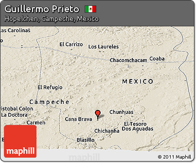 Shaded Relief Panoramic Map of Guillermo Prieto