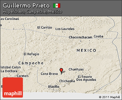 Shaded Relief Panoramic Map of Guillermo Prieto