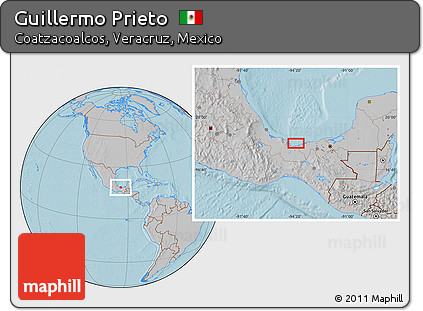 Gray Location Map of Guillermo Prieto, hill shading