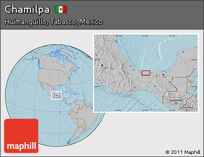 Gray Location Map of Chamilpa, hill shading