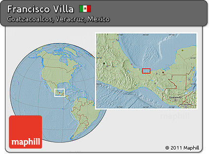 Savanna Style Location Map of Francisco Villa, hill shading