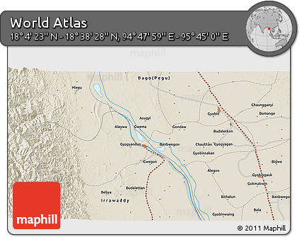 Shaded Relief 3D Map of the Area around 18° 21' 26" N, 95° 16' 30" E