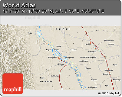 Shaded Relief 3D Map of the Area around 18° 21' 26" N, 95° 16' 30" E