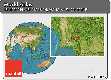 Satellite Location Map of the Area around 18° 21' 26" N, 98° 40' 30" E