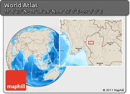 Shaded Relief Location Map of the Area around 18° 21' 26" N, 98° 40' 30" E