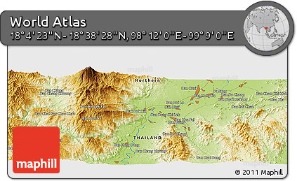 Physical Panoramic Map of the Area around 18° 21' 26" N, 98° 40' 30" E