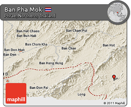 Shaded Relief Panoramic Map of Ban Pha Mok
