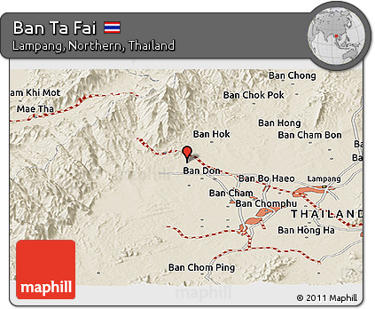 Shaded Relief Panoramic Map of Ban Ta Fai