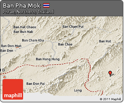 Shaded Relief Panoramic Map of Ban Pha Mok