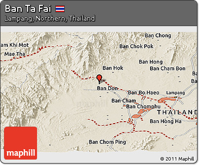 Shaded Relief Panoramic Map of Ban Ta Fai