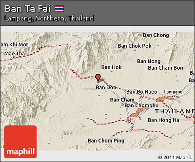 Shaded Relief Panoramic Map of Ban Ta Fai