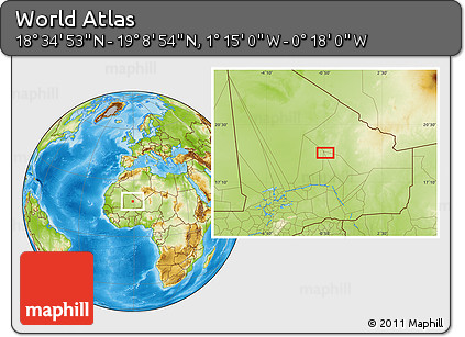 Physical Location Map of the Area around 18° 51' 53" N, 0° 46' 30" W