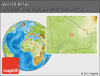 Physical Location Map of the Area around 18° 51' 53" N, 0° 46' 30" W