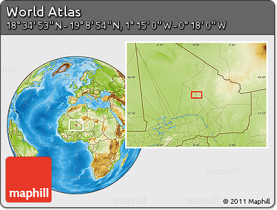Physical Location Map of the Area around 18° 51' 53" N, 0° 46' 30" W