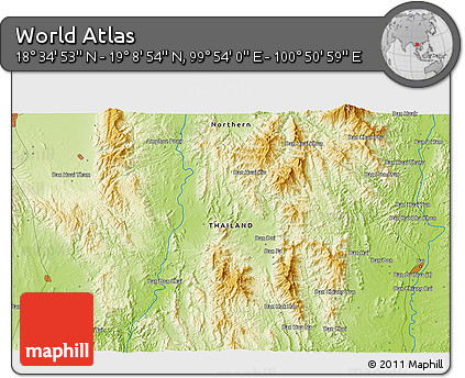 Physical 3D Map of the Area around 18° 51' 53" N, 100° 22' 30" E