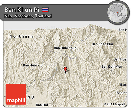 Shaded Relief 3D Map of Ban Khun Pi
