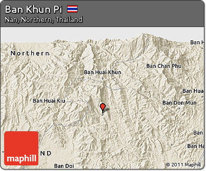 Shaded Relief 3D Map of Ban Khun Pi
