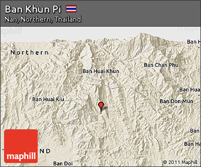 Shaded Relief 3D Map of Ban Khun Pi