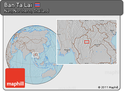Gray Location Map of Ban Ta Lai, hill shading