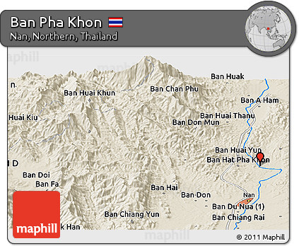 Shaded Relief Panoramic Map of Ban Pha Khon