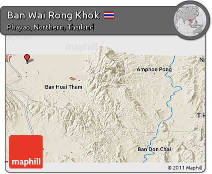 Shaded Relief Panoramic Map of Ban Wai Rong Khok
