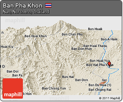 Shaded Relief Panoramic Map of Ban Pha Khon