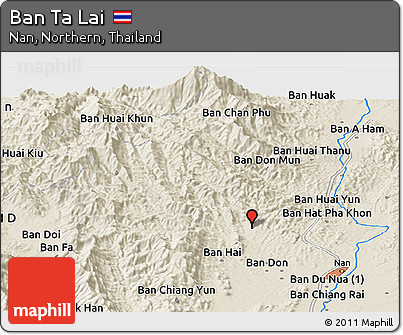 Shaded Relief Panoramic Map of Ban Ta Lai