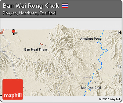 Shaded Relief Panoramic Map of Ban Wai Rong Khok