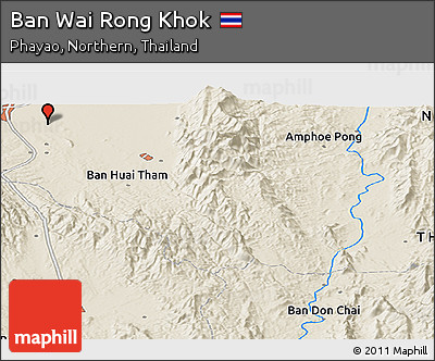 Shaded Relief Panoramic Map of Ban Wai Rong Khok
