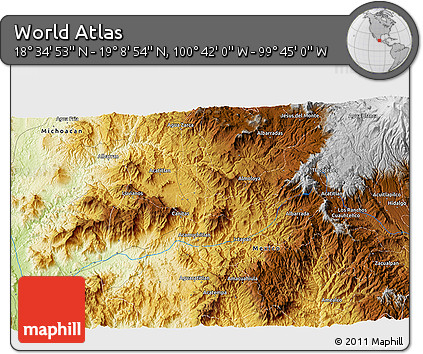 Physical 3D Map of the Area around 18° 51' 53" N, 100° 13' 29" W