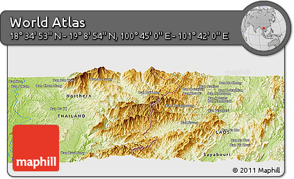 Physical Panoramic Map of the Area around 18° 51' 53" N, 101° 13' 29" E