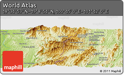 Physical Panoramic Map of the Area around 18° 51' 53" N, 101° 13' 29" E