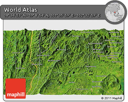 Satellite 3D Map of the Area around 18° 51' 53" N, 102° 4' 29" E