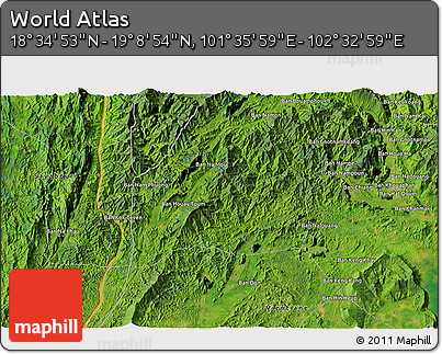 Satellite 3D Map of the Area around 18° 51' 53" N, 102° 4' 29" E