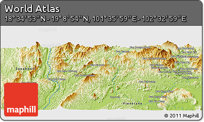 Physical Panoramic Map of the Area around 18° 51' 53" N, 102° 4' 29" E