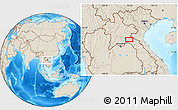 Shaded Relief Location Map of the area around 18° 51' 53" N, 103° 46' 30" E