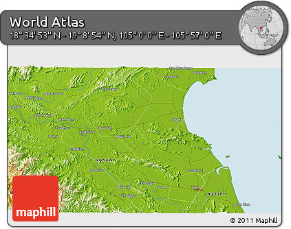 Physical 3D Map of the Area around 18° 51' 53" N, 105° 28' 29" E