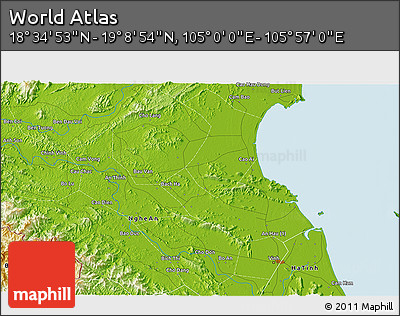 Physical 3D Map of the Area around 18° 51' 53" N, 105° 28' 29" E