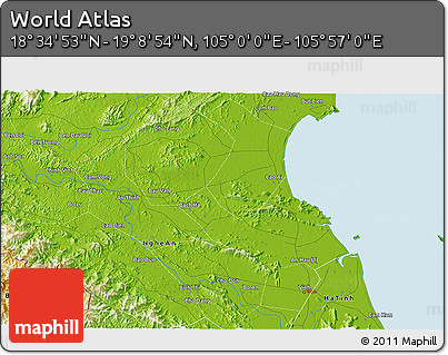 Physical 3D Map of the Area around 18° 51' 53" N, 105° 28' 29" E