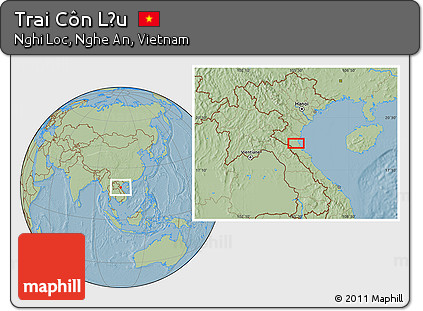 Savanna Style Location Map of Trai Côn Lều, hill shading