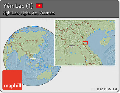 Savanna Style Location Map of Yên Lac (1), hill shading