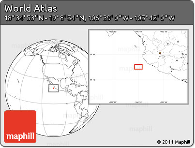 Blank Location Map of the Area around 18° 51' 53" N, 106° 10' 30" W
