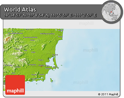 Physical 3D Map of the Area around 18° 51' 53" N, 110° 34' 29" E
