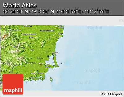 Physical 3D Map of the Area around 18° 51' 53" N, 110° 34' 29" E