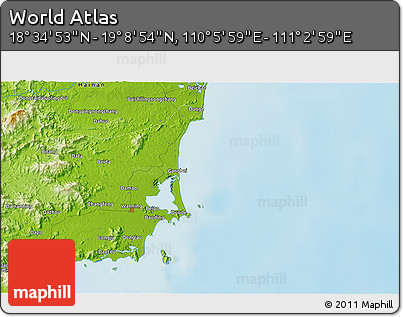 Physical 3D Map of the Area around 18° 51' 53" N, 110° 34' 29" E